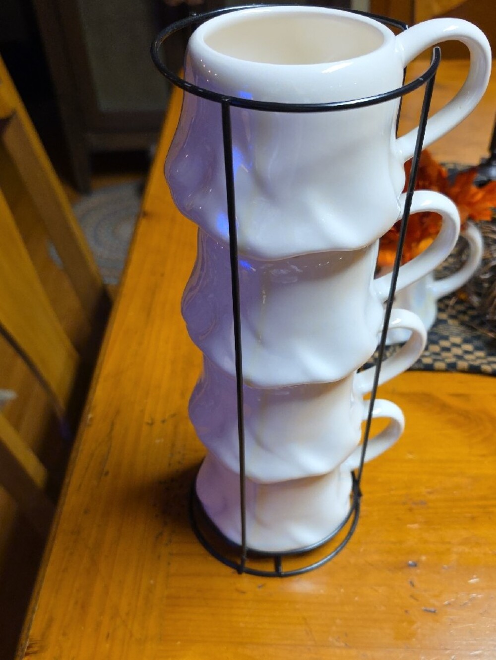 Stackable White Ghost Ceramic Mug Set with Rack - Halloween Tableware - Picture 3 of 3